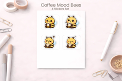 Coffee Mood Bees Stickers printable | 4 Stickers PNG Design Product Image 1
