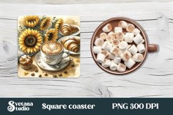 Hot coffee sunflower square coaster sublimation PNG design Product Image 1
