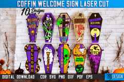 Coffin Welcome Signs Laser Cut Bundle, Halloween Party Decor Product Image 1