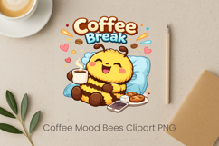 Coffee Mood Bees Sublimation | Cute Bee Clipart PNG Design Product Image 1