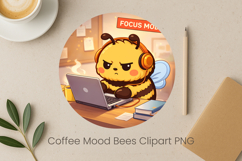 Coffee Mood Bees Sublimation | Cute Bee Clipart PNG Design Product Image 1