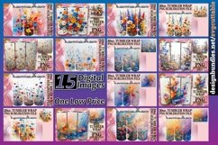 15x Watercolor Tumbler Wrap Bundle PNG, Spring Flowers Product Image 1