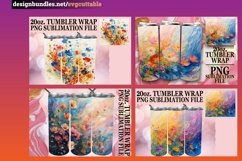 15x Watercolor Tumbler Wrap Bundle PNG, Spring Flowers Product Image 4