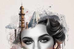 Surreal Steampunk Digital Collage Woman Portrait Art Product Image 6