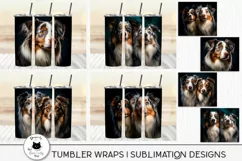 various aussie dog wraps shown on tumblers