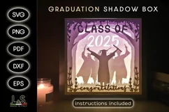 3D graduation light box svg template with layered college girl graduate celebrating with friends