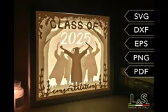 3D graduation lightbox svg template with layered college girl graduate celebrating with friends