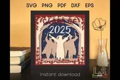 3D graduation shadow box svg template with layered college girl graduate celebrating with friends