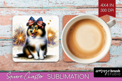 Collie Dog Square Coaster Patriotic Dog Coaster PNG Product Image 1