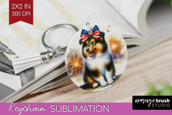 Collie Dog Keychain PNG Patriotic Dog Keychain Sublimation Product Image 1