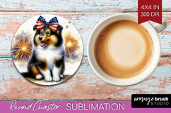 Collie Dog Round Coaster Patriotic Dog Coaster PNG Product Image 1
