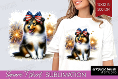 Collie Dog Square Tshirt Background Patriotic Dog PNG Product Image 1
