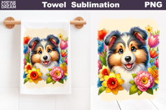 Collie Floral Towel | Dog Kitchen Towel Product Image 1