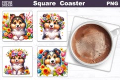 Collie Square Coaster | Dog Flowers Square Coaster Product Image 1