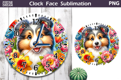 Collie Clock Face| Dog Floral Clock Sublimation Product Image 1