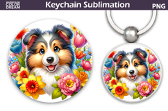 Collie Round Keychain | Dog Floral Key Keychain Product Image 1