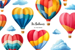 Watercolor colorful heart shape air balloon clipart Product Image 1