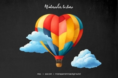 Watercolor colorful heart shape air balloon clipart Product Image 7