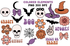Halloween Retro Groovy PNG Clipart Set Ghosts Pumpkins Product Image 4