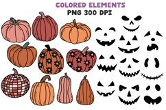 Halloween Retro Groovy PNG Clipart Set Ghosts Pumpkins Product Image 3