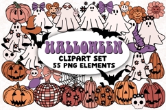 Halloween Retro Groovy PNG Clipart Set Ghosts Pumpkins Product Image 1