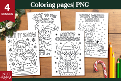 Christmas Highland Cow Coloring Pages for Kids printable Product Image 1