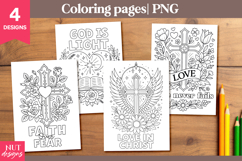 Christian Coloring Pages PNG Christian cross and flowers Product Image 1