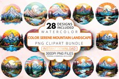 Watercolor Color Serene Mountain Landscape Clipart Bundle Product Image 1