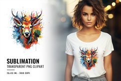 Deer Sublimation Clipart Watercolor PNG Design Product Image 1