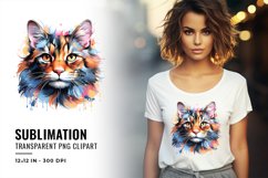 Cat Sublimation Clipart Watercolor PNG Design Product Image 1