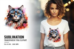 Floral Cat Watercolor Design PNG Sublimation Clipart Product Image 1