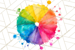 Color Wheel Clipart, Watercolor Paint Splash Art, Bright Png Product Image 5