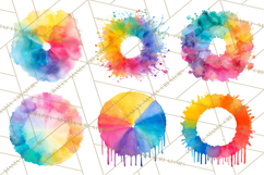 Color Wheel Clipart, Watercolor Paint Splash Art, Bright Png Product Image 7