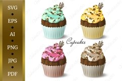 Colored cupcakes with cream. SVG. VECTOR. Product Image 1
