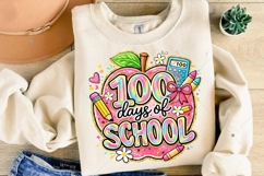 Colorful 100 Days Of School png, Preppy School Design Png Product Image 8