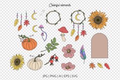 Vintage Fall Boho Illustration Clipart & Patterns Bundle SVG Product Image 3