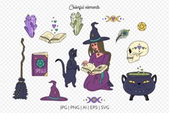 Cute Halloween Witch Illustrations Vector Clipart & Patterns Product Image 3