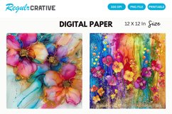 Colorful Alcohol Ink Flowers And Glitter Digital Paper Product Image 1
