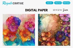Colorful Alcohol Ink Flowers And Glitter Digital Paper Product Image 1