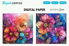 Colorful Alcohol Ink Flowers And Glitter Digital Paper Product Image 1