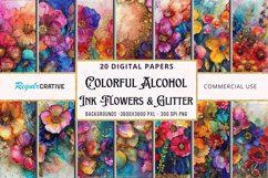 Alcohol Ink Flowers And Glitter Digital Paper Bundle Product Image 1