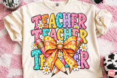 Colorful Back to School Pencil & Bow PNG Product Image 1