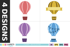 Cute hot air balloon illustrations designed for kids invitations and printable projects.