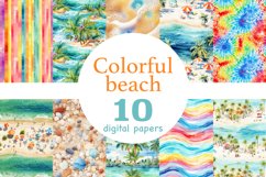 Colorful Beach Digital Papers, Summer Seamless Pattern, GlamArtZhanna, Palm Digital Paper, Seascapes Paper, Beach Pattern, Tropical Paper, Summer Paper Set, Beach Background, Rainbow Paper