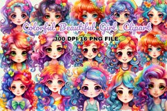 Colorful Beautiful Girl Watercolor Clipart Bundle Product Image 1
