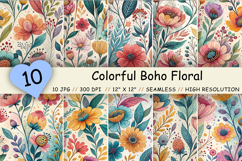 boho floral pattern, colorful floral paper, watercolor floral paper, bright flower pattern, whimsical floral paper, boho digital paper, vibrant floral pattern, garden floral paper, colorful botanical pattern, floral scrapbook paper, bright botanical paper