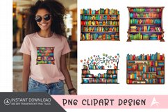 Watercolor Colorful Bookshelf Clipart Product Image 1