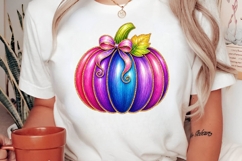 Colorful Bow Pumpkin Autumn Clipart PNG Design Product Image 2