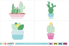 Colorful cactus clipart with coordinated botanical styling