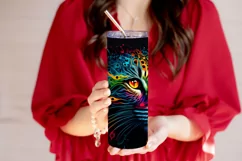 Cat Tumbler, Neon Cat Tumbler Wrap, Glowing Cat Sublimation Product Image 3